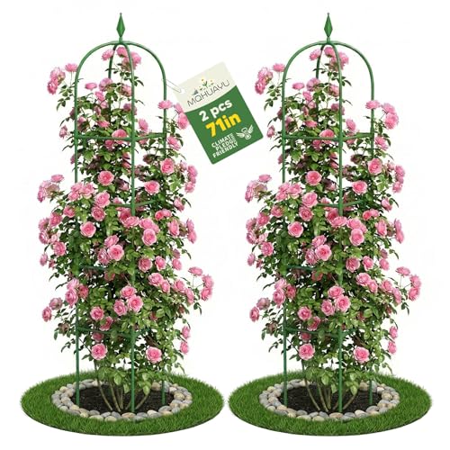 MQHUAYU 2 Pack Garden Obelisk Trellis for Climbing Plants 6 FT Metal Rustproof Plant Support Rose Trellis Tower Potted Cages for Flowers Fruits Vegetable Vines Indoor Outdoor Green4 Tiers - Image 1