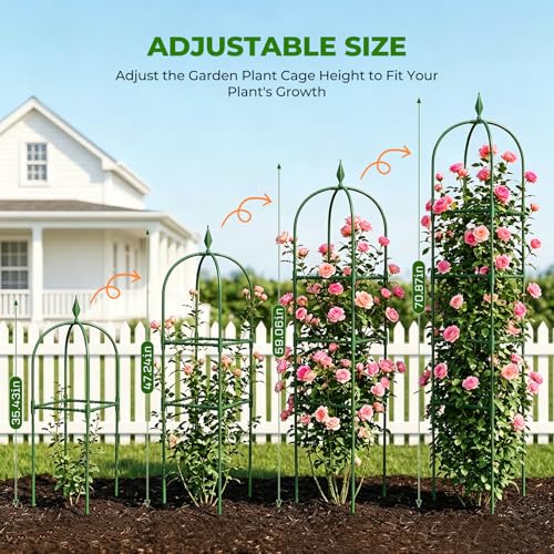 MQHUAYU 2 Pack Garden Obelisk Trellis for Climbing Plants 6 FT Metal Rustproof Plant Support Rose Trellis Tower Potted Cages for Flowers Fruits Vegetable Vines Indoor Outdoor Green4 Tiers - Image 3