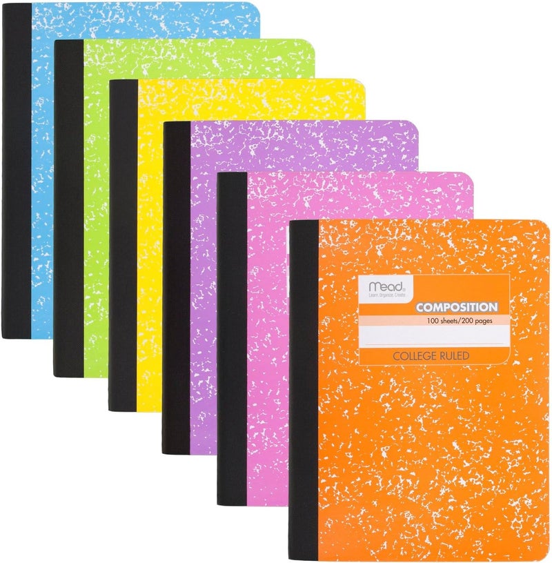 Mead Composition Notebooks, 6 Pack, College Ruled Paper, 7-1/2" x 9-3/4", 100 Sheets, Assorted Bright Colors (850106-ECM) - Image 1