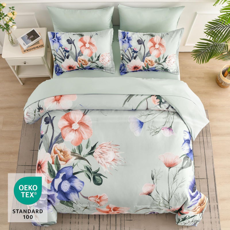 Luxudecor Floral Comforter Set Queen Size 7 Piece, Green Flower Bed in a Bag, Elegant Floral Comforter with Sheet Set, Soft Microfiber Bedding Set for All Season (Green, 90"x90") - Image 3