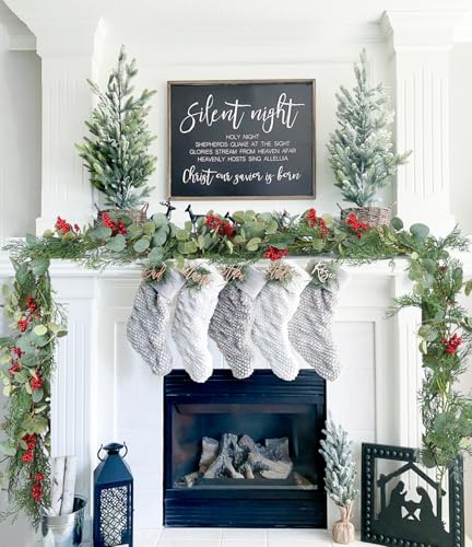 Lvydec Christmas 6Ft Pine Christmas Garland Realistic Artificial Faux Greenery Garland with Berry and Eucalyptus Leaves Cypress Garland for Mantle Holiday Fireplace Winter Decor - Image 3