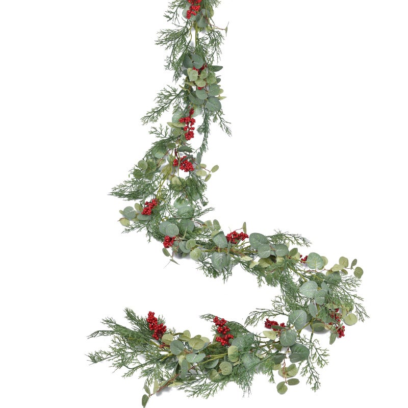 Lvydec Christmas 6Ft Pine Christmas Garland Realistic Artificial Faux Greenery Garland with Berry and Eucalyptus Leaves Cypress Garland for Mantle Holiday Fireplace Winter Decor - Image 2