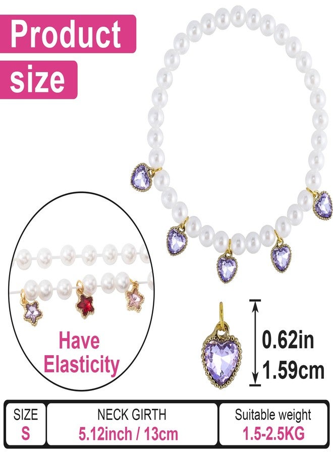 Mxxipp 2pcs Cat Pearl Collar with Heart Pendant, Cute Pearl Pet Necklace in Small with Colorful Star Pendants, Adjustable Wedding Party Small Dog Jewelry Accessories for Puppy Kitten- Purple - Image 2