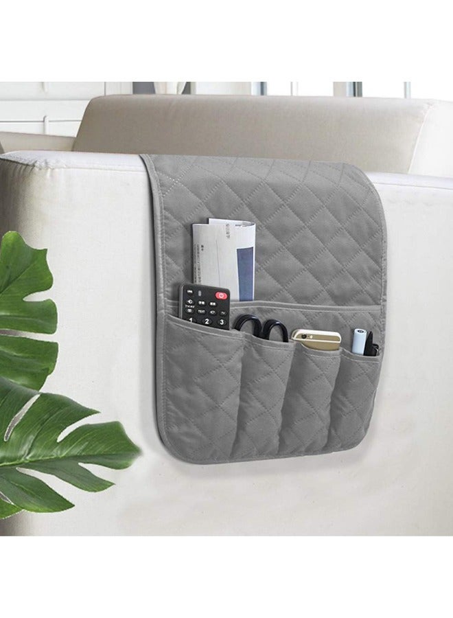 هاي هونور منظم مسند ذراع الأريكة، منظم تخزين كرسي بذراع غير قابل للانزلاق بجانب السرير للأريكة المتكئة مع 5 جيوب للهاتف المحمول وجهاز التحكم عن بعد للتلفزيون والمجلات (رمادي) - Image 1