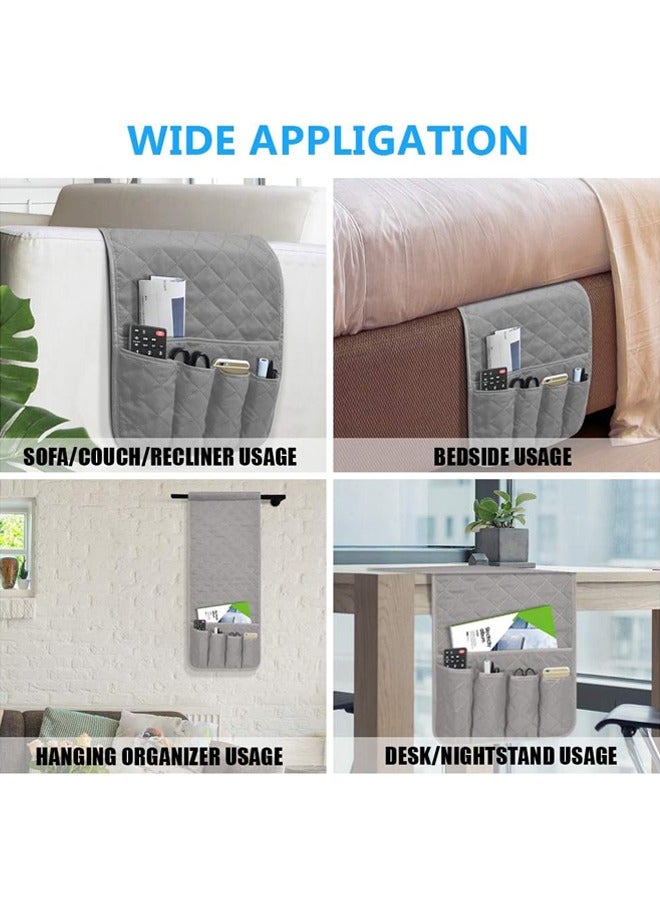 هاي هونور منظم مسند ذراع الأريكة، منظم تخزين كرسي بذراع غير قابل للانزلاق بجانب السرير للأريكة المتكئة مع 5 جيوب للهاتف المحمول وجهاز التحكم عن بعد للتلفزيون والمجلات (رمادي) - Image 4