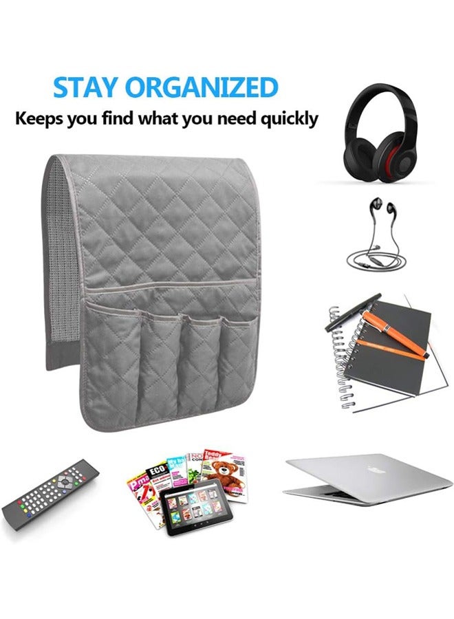 هاي هونور منظم مسند ذراع الأريكة، منظم تخزين كرسي بذراع غير قابل للانزلاق بجانب السرير للأريكة المتكئة مع 5 جيوب للهاتف المحمول وجهاز التحكم عن بعد للتلفزيون والمجلات (رمادي) - Image 5