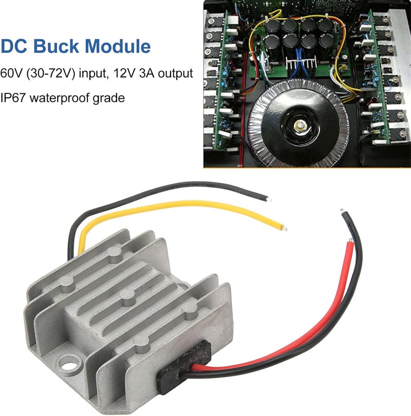 DC Converter Module 60V to 12V 3A with IP67 Waterproof Die Cast Aluminum Shell - High Efficiency Voltage Transformer for Vehicles, LED Lighting & Industrial Use - Image 3