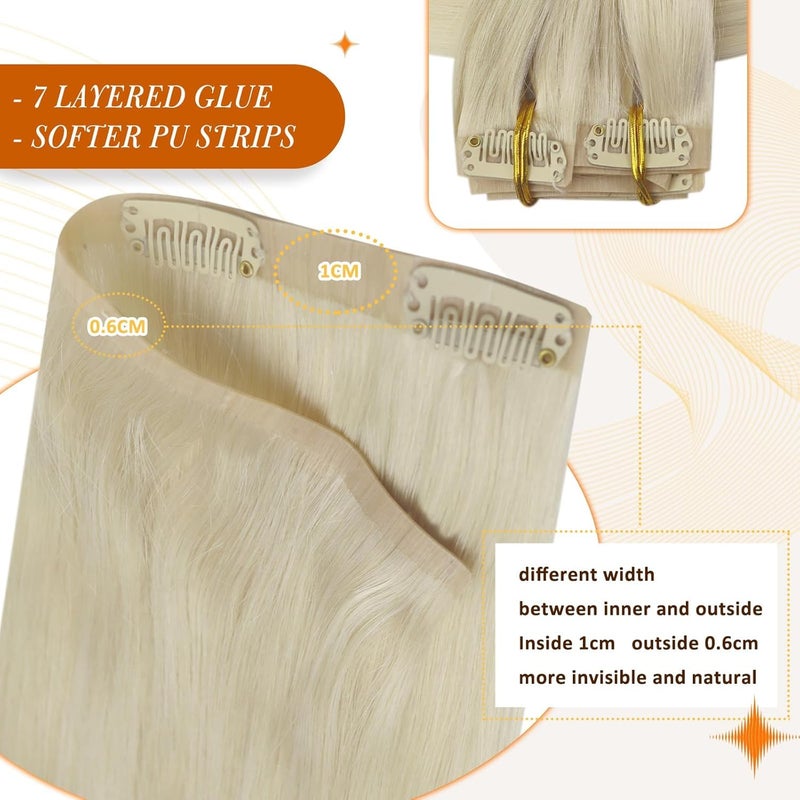 Full Shine Platinum Blonde Human Hair Clip in Extensions Platinum Blonde Clip in Hair Extensions Invisible Seamless Clip ins for Women 18 Inch 8 Pcs 120g - Image 5