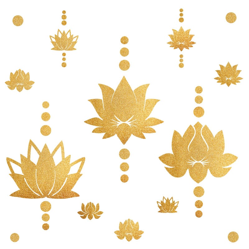 Lotus Flower Wall Decal Gold Wall Stickers Modern Lotus Sticker Yoga Wall Sticker Hinduism Hindu Art Wall Sticker Vinyl Sticker Decal Removable Peel and Stick Wall Decals for Bedroom Living Room Decor