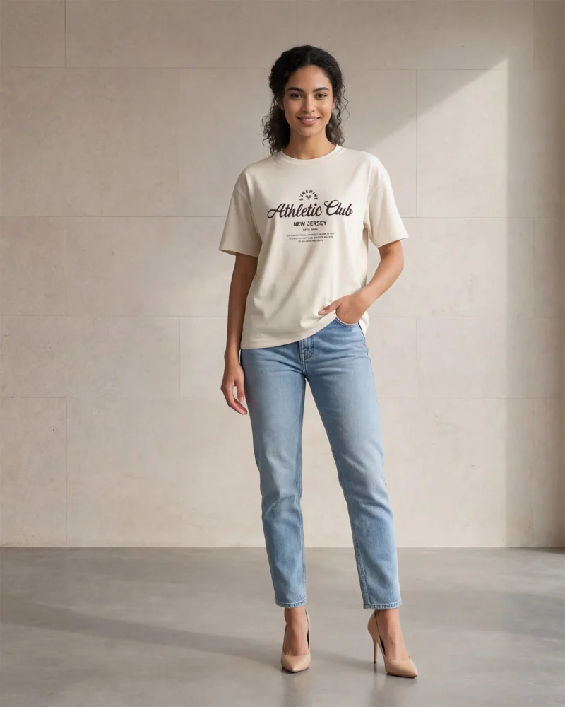 Redtag Women Ivory Print Short Sleeve Active T Shirt