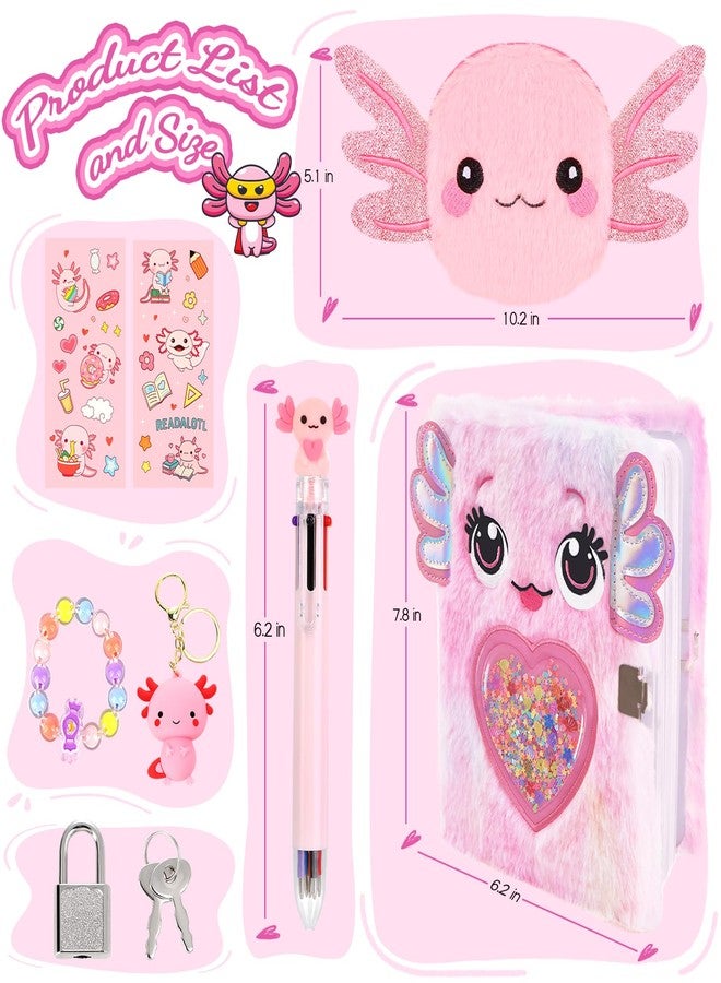 PrinBarBee Axolotl Diary For Girls With Lock And Keys, Girl Journal, Girls Fuzzy Notebook Gift Set For Writing And Drawing,Lock Diary For Kids, Birthday Gift For Kids Ages 6-8 - Image 4