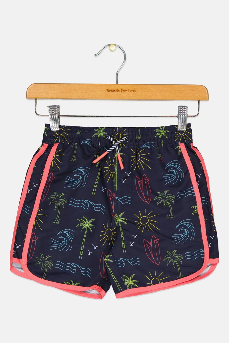 Andy & Evan Kids Boy Boy Allover Print Drawstring Swim Shorts, Multicolor - Image 1
