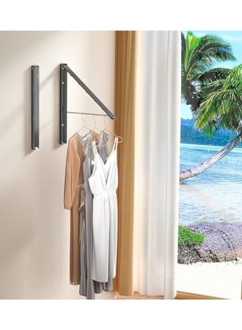 SYOSI Clothes Drying Rack Wall Mounted with Nail-free glue,Retractable & Foldable Clothes Hanger for Laundry Room Organization and Storage, Hanger for Laundry Room, Indoor & Outdoor Use(1Pcs, Metal, Black) - Image 3