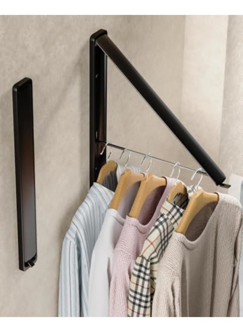 SYOSI Clothes Drying Rack Wall Mounted with Nail-free glue,Retractable & Foldable Clothes Hanger for Laundry Room Organization and Storage, Hanger for Laundry Room, Indoor & Outdoor Use(1Pcs, Metal, Black) - Image 2