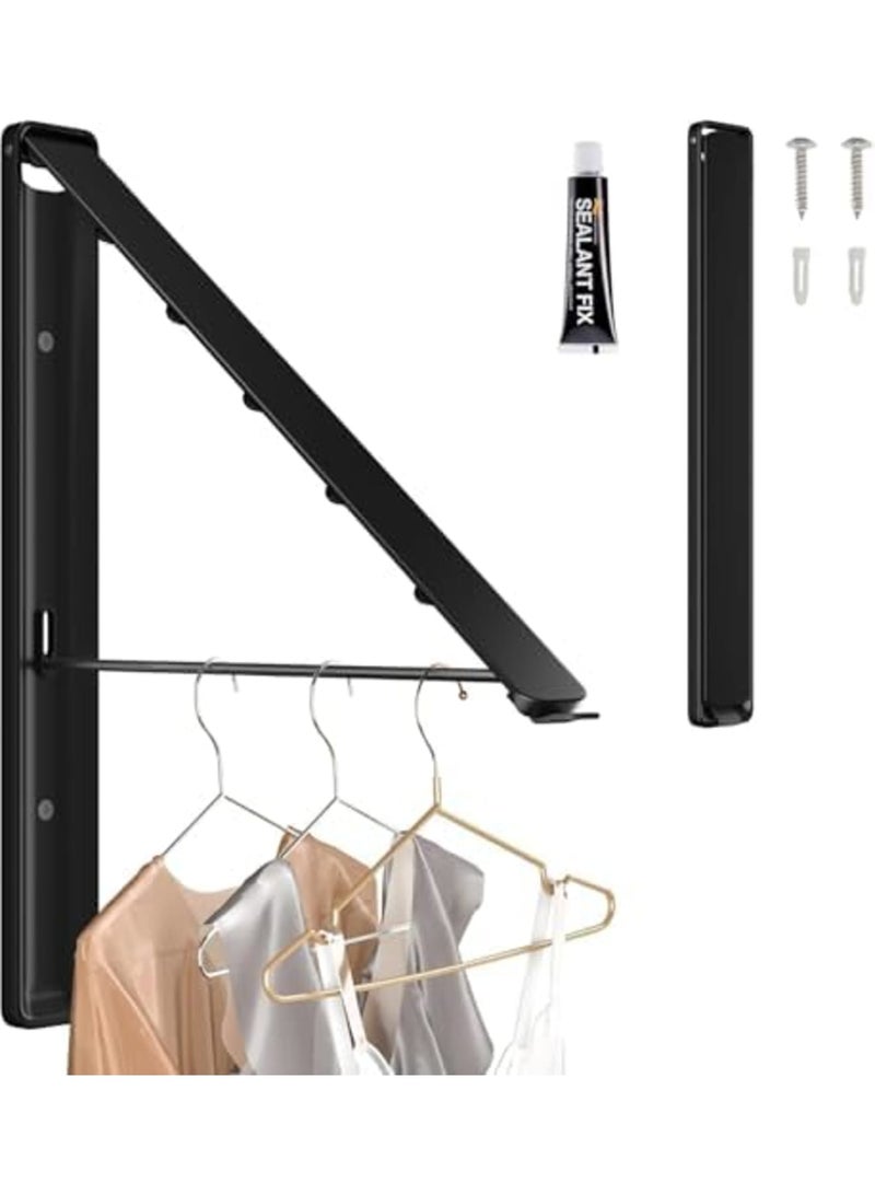SYOSI Clothes Drying Rack Wall Mounted with Nail-free glue,Retractable & Foldable Clothes Hanger for Laundry Room Organization and Storage, Hanger for Laundry Room, Indoor & Outdoor Use(1Pcs, Metal, Black) - Image 1