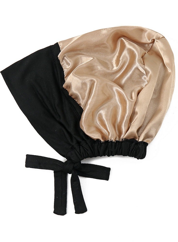 2 PCS Hijab Undercap for Women, Satin Undercap for Hijab Islamic Muslim Under Hijabcap Modal Head Wraps Tie Back Bonnet Inner Head Scarf Turbans for Women Hat Sleep Cap, Black+White - Image 4