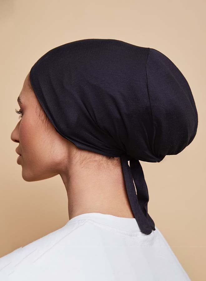 2 PCS Hijab Undercap for Women, Satin Undercap for Hijab Islamic Muslim Under Hijabcap Modal Head Wraps Tie Back Bonnet Inner Head Scarf Turbans for Women Hat Sleep Cap, Black+White - Image 2