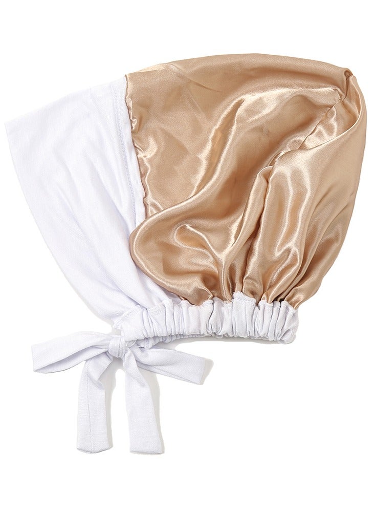 2 PCS Hijab Undercap for Women, Satin Undercap for Hijab Islamic Muslim Under Hijabcap Modal Head Wraps Tie Back Bonnet Inner Head Scarf Turbans for Women Hat Sleep Cap, Black+White - Image 3