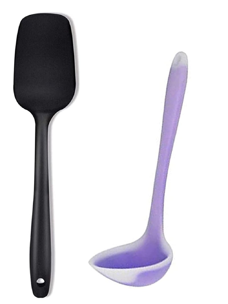 ZILLTOYIN Zilltoyin Black Silicone Spatula and Silicone Purple Ladle Set 2pcs HeatResistant Spoon Spatula OnePiece Design Easy to Clean NonStick Silicone Rubber with Stainless Steel Core Black Ur 1457  - Image 1