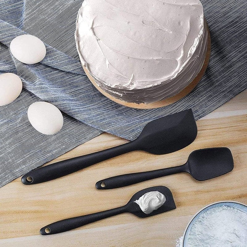 ZILLTOYIN Zilltoyin Black Silicone Spatula and Silicone Purple Ladle Set 2pcs HeatResistant Spoon Spatula OnePiece Design Easy to Clean NonStick Silicone Rubber with Stainless Steel Core Black Ur 1457  - Image 5
