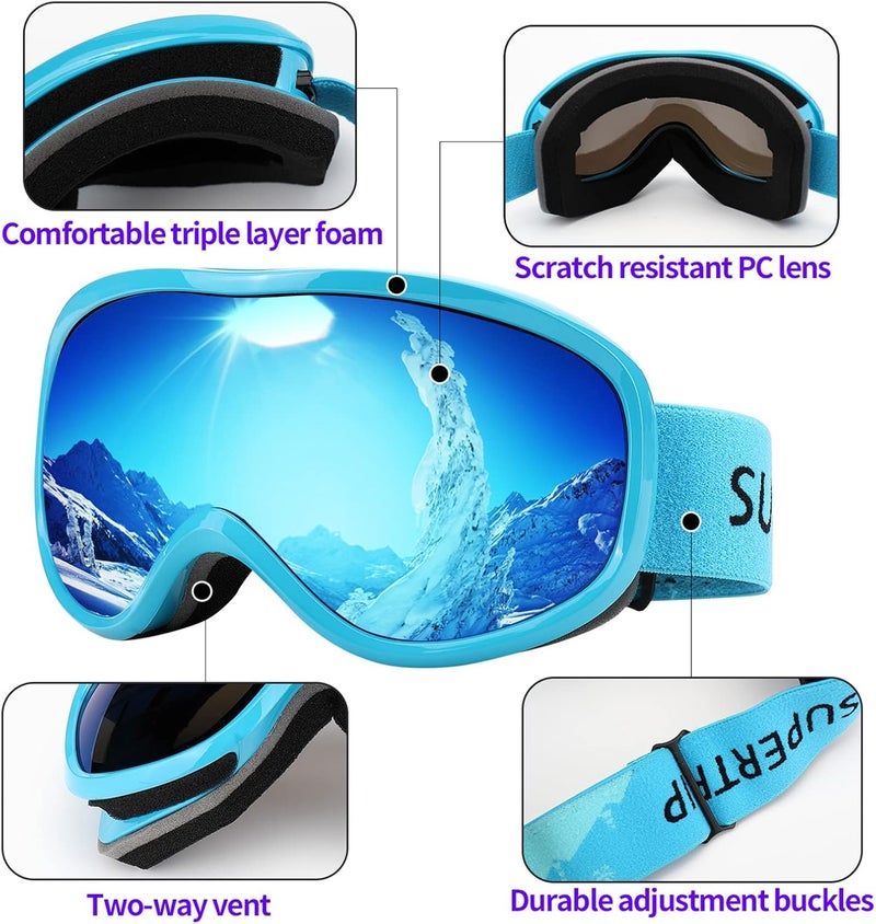 Supertrip Snow Ski Goggles Anti-Fog 100% UV Protection Snowboard Skiing Goggles - Image 4