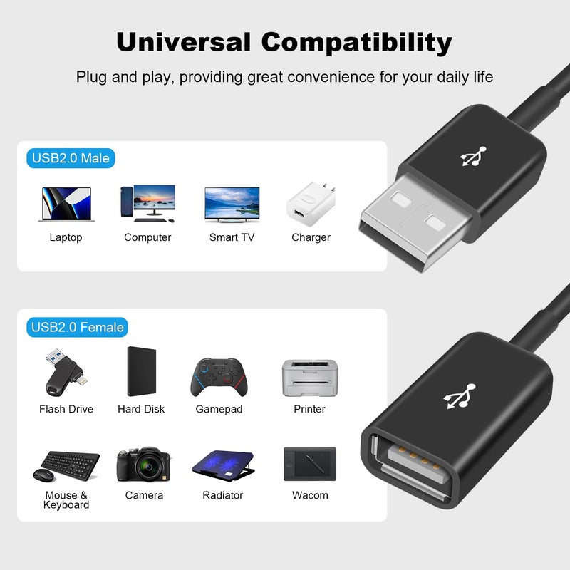 دوتك كابل مقسم USB من النوع Y بطول 1 قدم/30 سم، مقسم USB 1 مدخل و2 مخرج، يدعم الشحن ونقل البيانات للسيارة، اللابتوب، ماك، التلفزيون، الكمبيوتر الشخصي، القرص الصلب (1 مدخل و2 مخرج) - Image 2