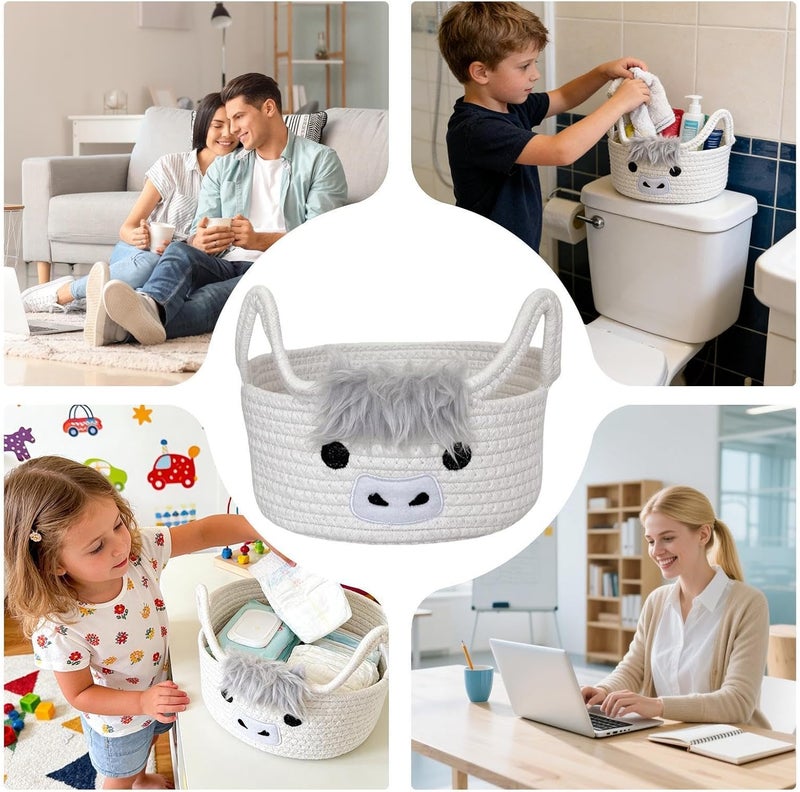 Woven Basket – Cotton Rope Organizer with Animal Design, Decorative Basket for Storage, Home, Living Room, Bathroom, Children's Room, Kitchen, Rustic Toys, Snacks, Blankets Books - Image 4