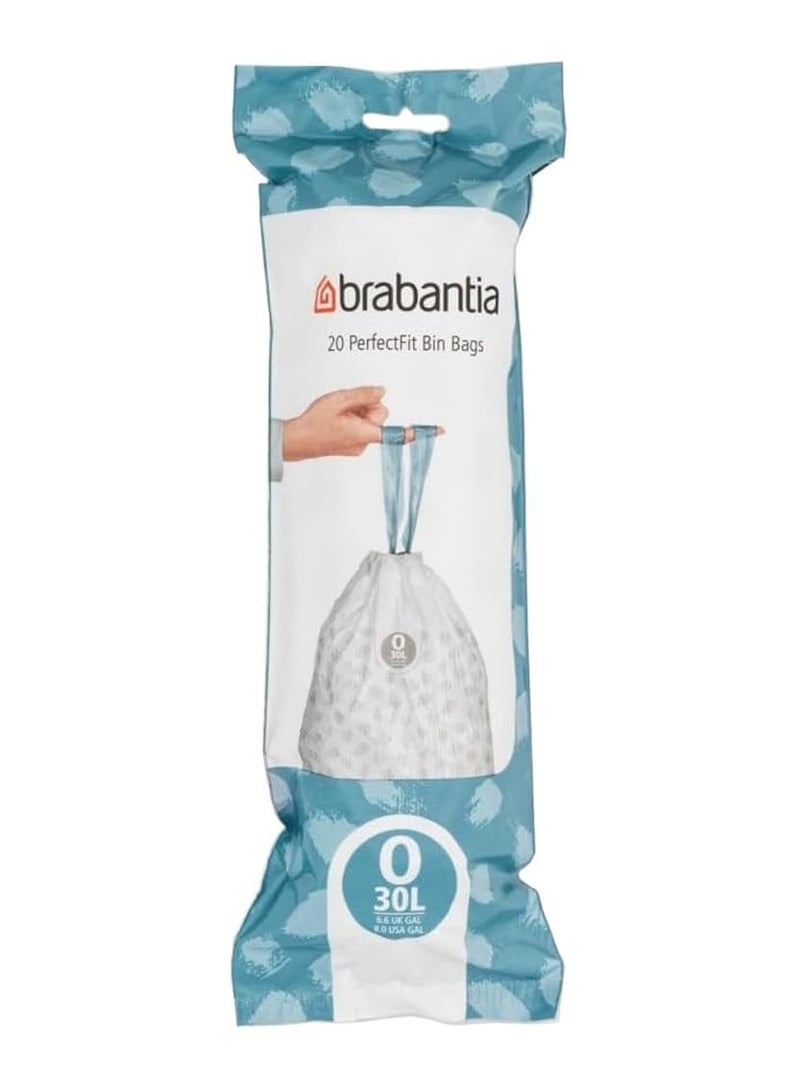 برابانتيا أكياس قمامة بلاستيكية سميكة من برابانتيا بيرفكت فيت (حجم O 30 لتر) مع مقابض برباط ربط20  كيس)، أبيض - Image 1