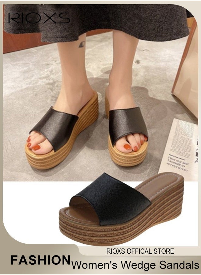 RIOXS Women's Casual Wedge Slipper Comfortable Non Slip Thick Sole Sandals Fashion Platform Shoes For Indoor Or Outdoor Use  - Image 1