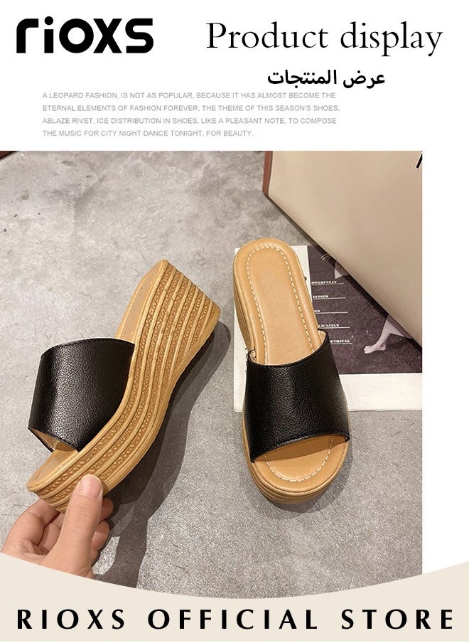 RIOXS Women's Casual Wedge Slipper Comfortable Non Slip Thick Sole Sandals Fashion Platform Shoes For Indoor Or Outdoor Use  - Image 5