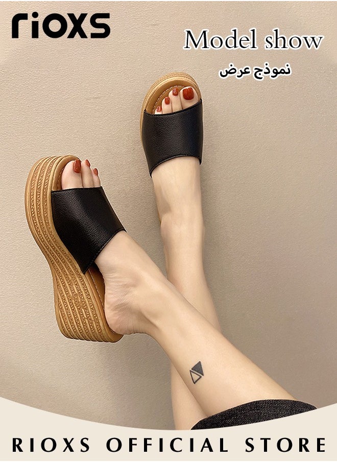 RIOXS Women's Casual Wedge Slipper Comfortable Non Slip Thick Sole Sandals Fashion Platform Shoes For Indoor Or Outdoor Use  - Image 2