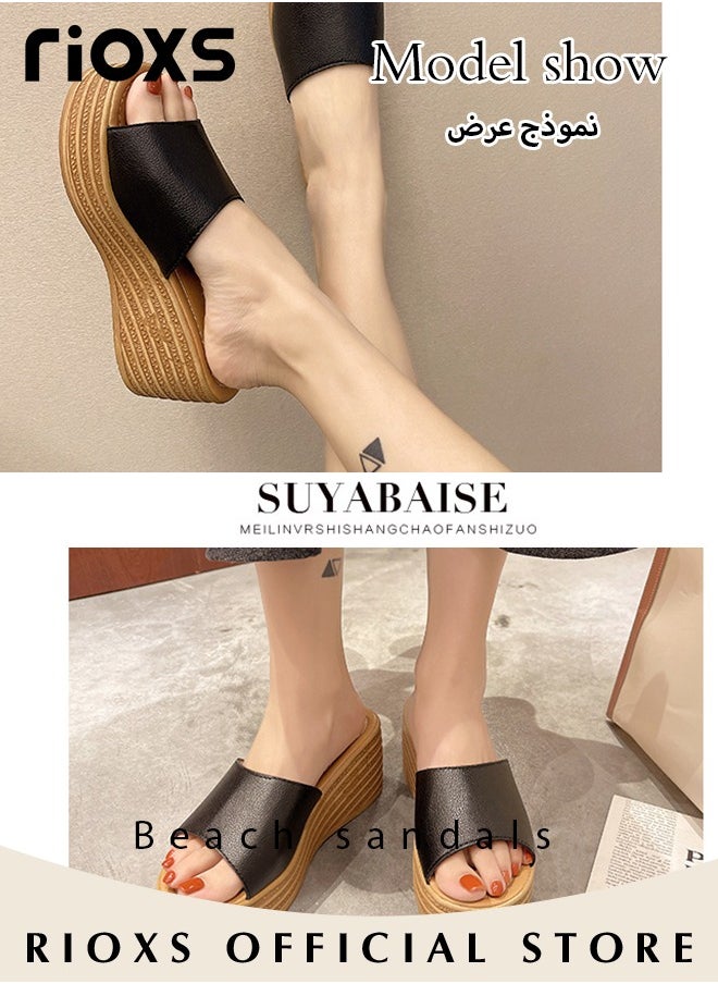 RIOXS Women's Casual Wedge Slipper Comfortable Non Slip Thick Sole Sandals Fashion Platform Shoes For Indoor Or Outdoor Use  - Image 4