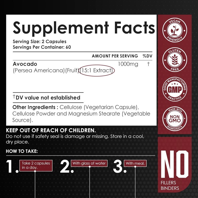 AMALTH Avocado Supplement Fruit Extract 151 Maximum Strength ASU for Joints Health and Support Digestion 120 Capsules  NonGMO Gluten Free - Image 3