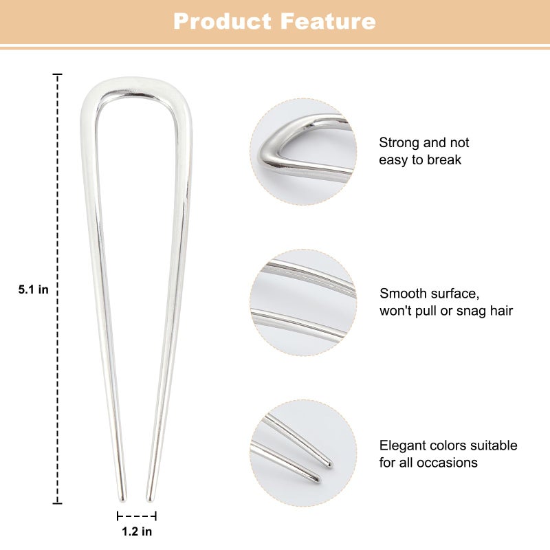 Srevela 3 Pcs Metal French Hair Pins for Women Girls, U-Shaped French Twis Hair Pins for Buns, Elegant Hairstyle Accessories - Image 3