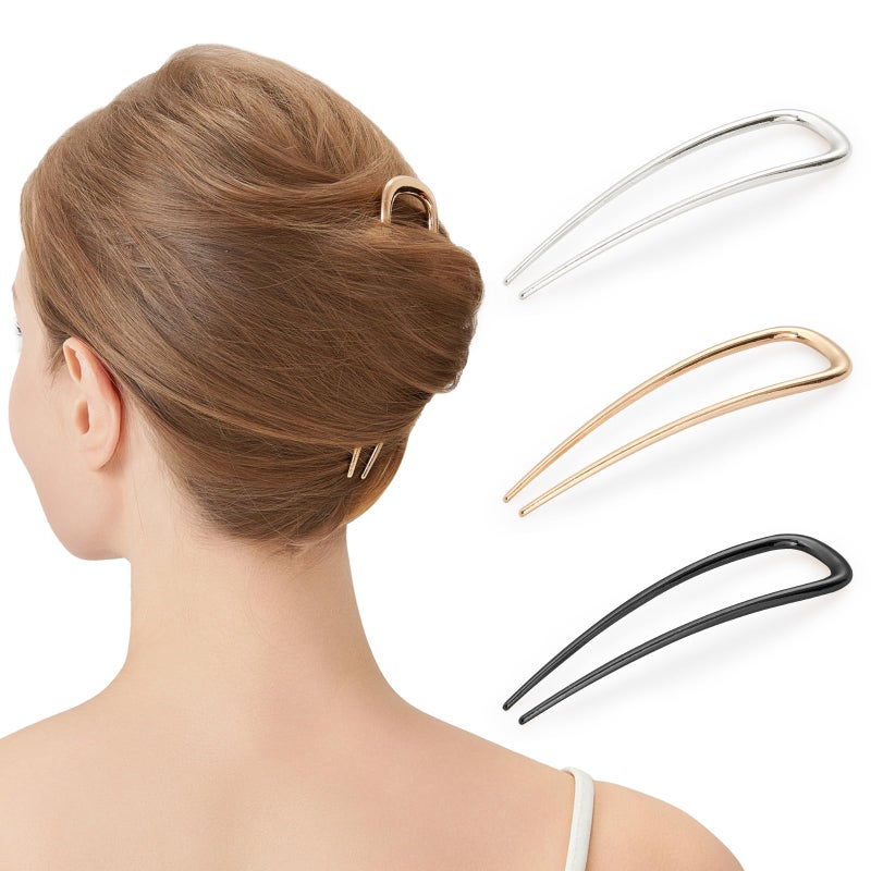 Srevela 3 Pcs Metal French Hair Pins for Women Girls, U-Shaped French Twis Hair Pins for Buns, Elegant Hairstyle Accessories - Image 1