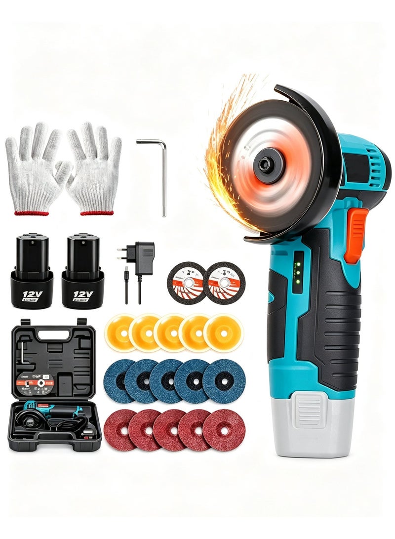 Cordless Lithium Angle Grinder, Rechargeable Handheld Polisher & Mini Cutting Machine with Dual 12V Batteries - Image 1