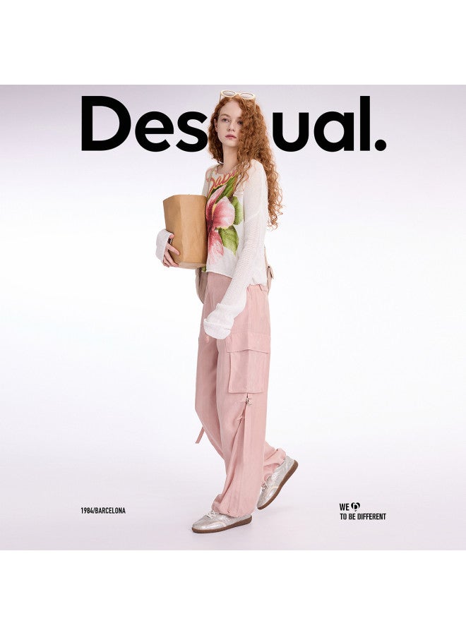 DESIGUAL بنطلون كارجو مائل متعدد الجيوب مغسول جديد ss25 للنساء - Image 5