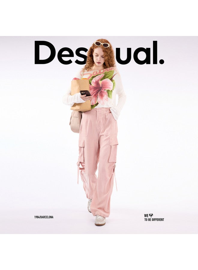 DESIGUAL بنطلون كارجو مائل متعدد الجيوب مغسول جديد ss25 للنساء - Image 3