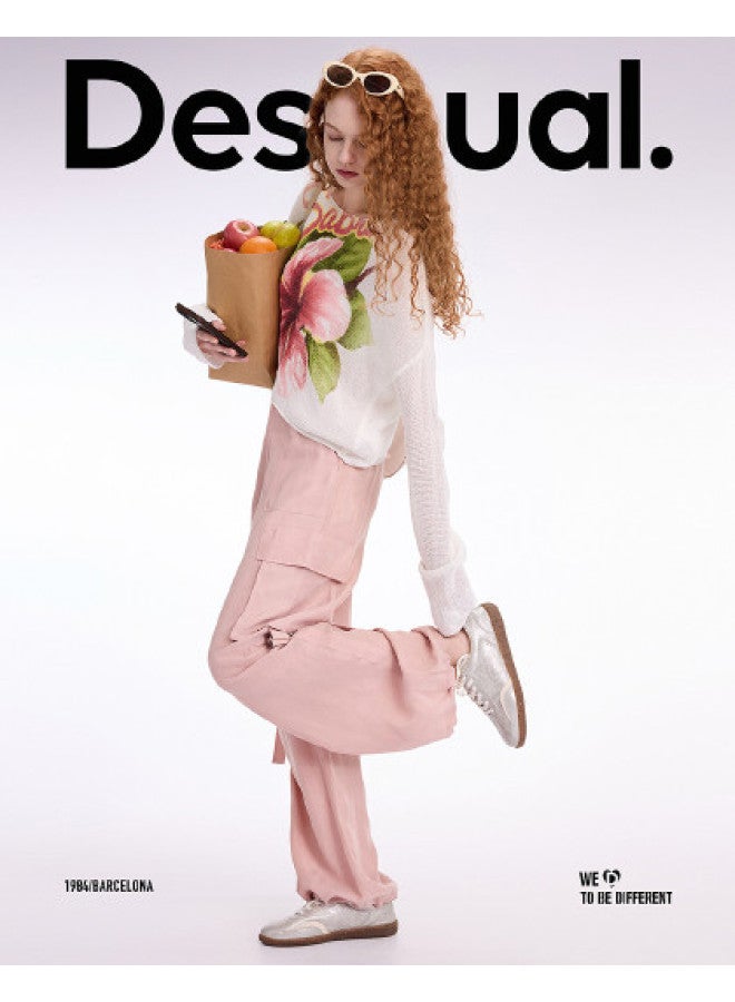 DESIGUAL بنطلون كارجو مائل متعدد الجيوب مغسول جديد ss25 للنساء - Image 1