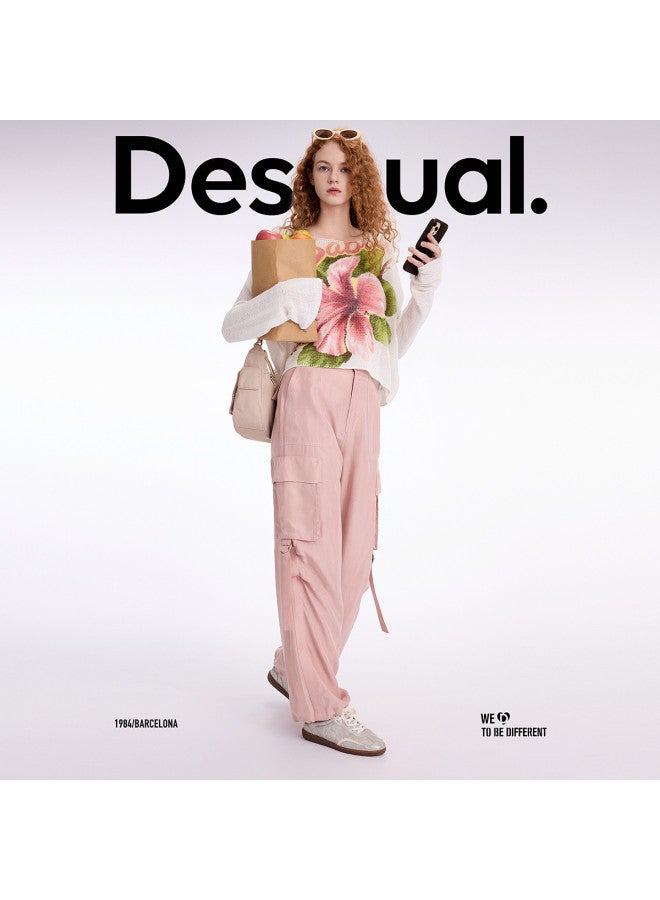 DESIGUAL بنطلون كارجو مائل متعدد الجيوب مغسول جديد ss25 للنساء - Image 4