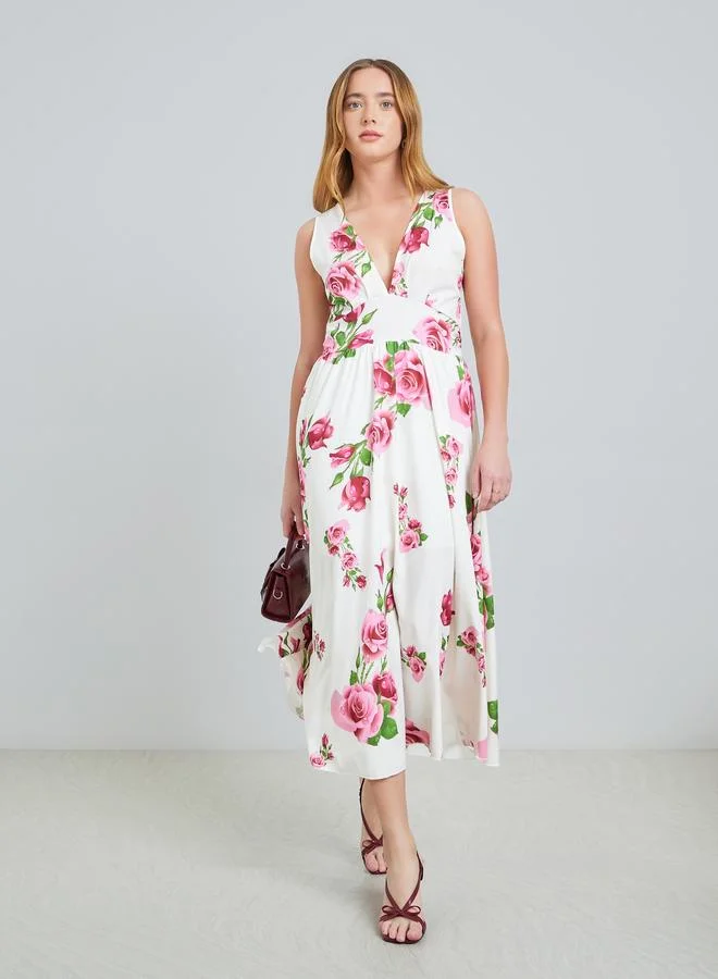 Take Two White Floral Print Sleeveless A-Line Maxi Dress