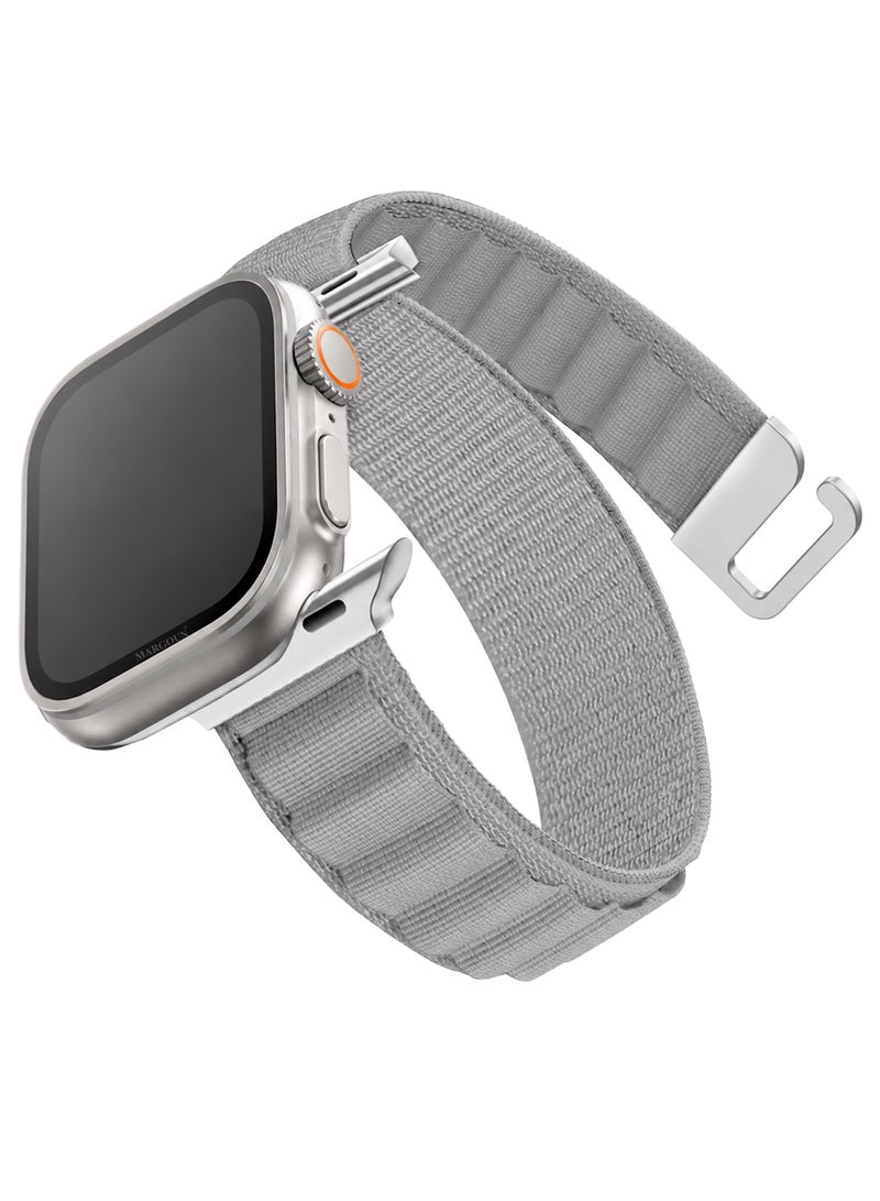 حزام بديل لساعات آبل 49mm 46mm 45mm 44mm - حزام ألباين للنساء والرجال - قابل للتعديل مع حزام معدني G-Hook لساعات iWatch Ultra Series SE 8/7/6/5/4/3/2/1 - رمادي - Image 2
