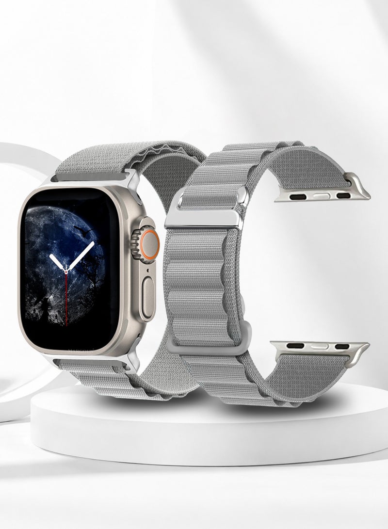 حزام بديل لساعات آبل 49mm 46mm 45mm 44mm - حزام ألباين للنساء والرجال - قابل للتعديل مع حزام معدني G-Hook لساعات iWatch Ultra Series SE 8/7/6/5/4/3/2/1 - رمادي - Image 1