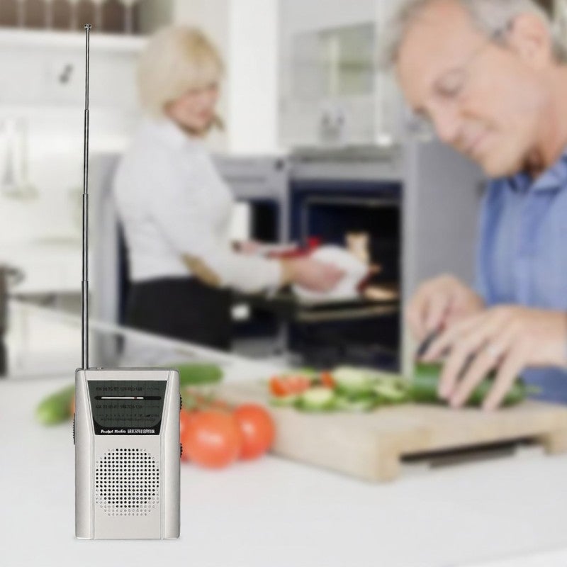 AM FM Radio: Silver Mini Transistor Radio - Portable Clip-On Battery Powered Radio with Clear Reception for Daily Use and Travel - Image 3