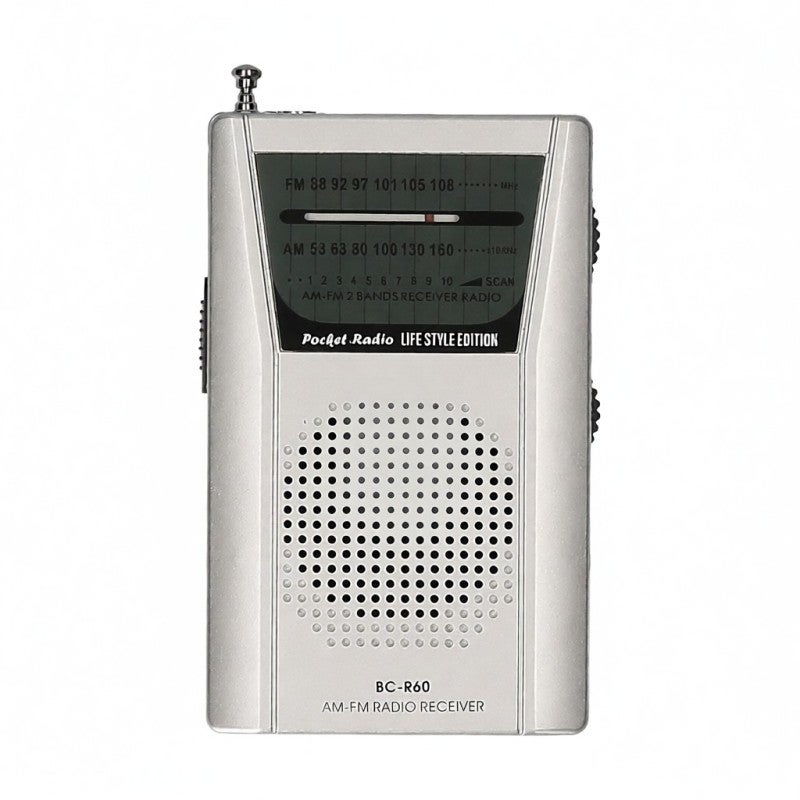 AM FM Radio: Silver Mini Transistor Radio - Portable Clip-On Battery Powered Radio with Clear Reception for Daily Use and Travel - Image 1