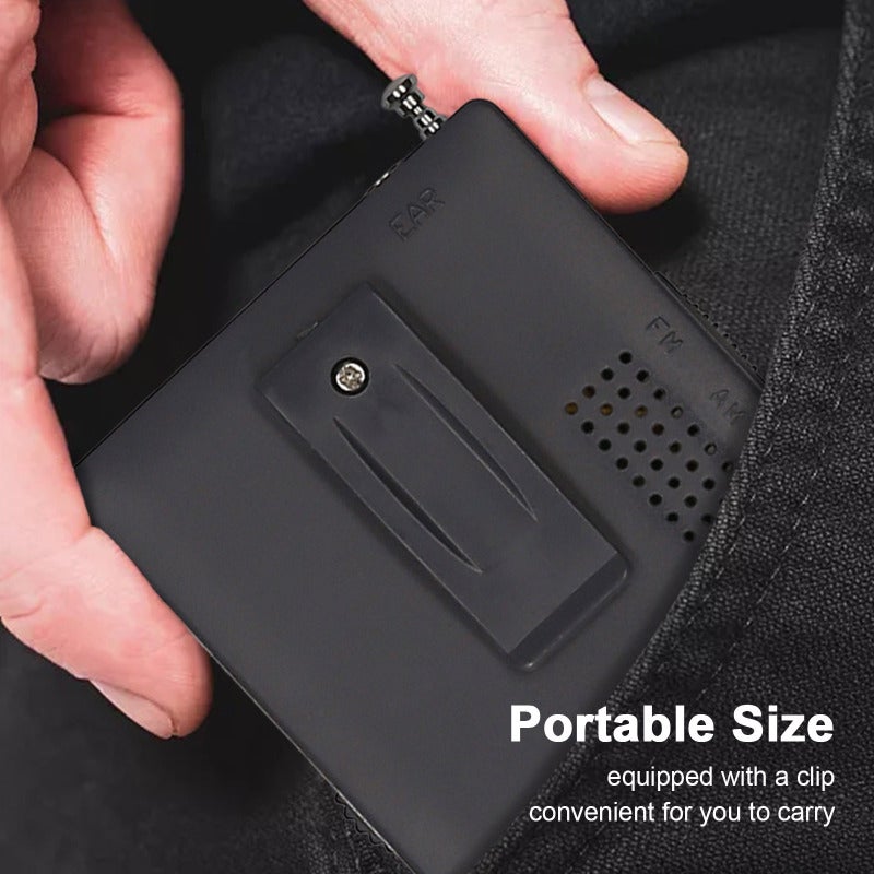 AM FM Radio: Silver Mini Transistor Radio - Portable Clip-On Battery Powered Radio with Clear Reception for Daily Use and Travel - Image 2