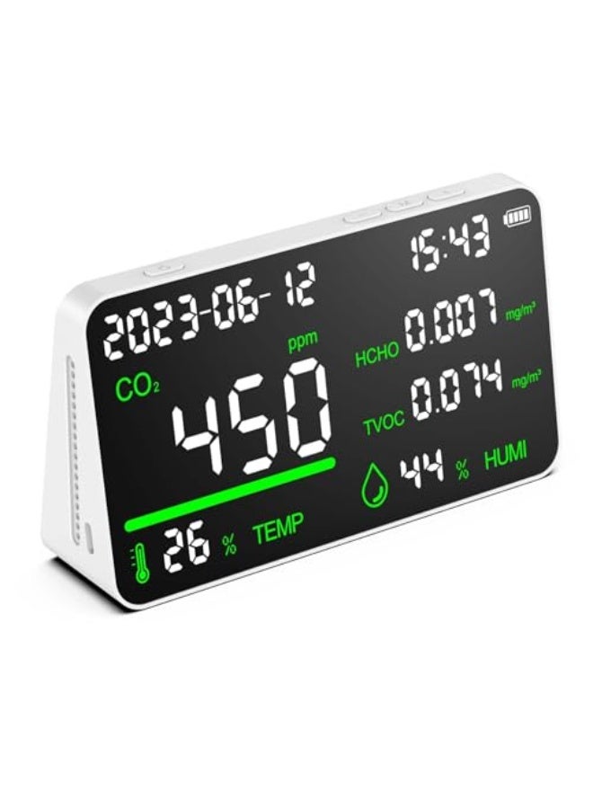 Generic CIS 7-in-1 Air Quality Monitor, Indoor Humidity Monitor, Temperature, CO2, TVOC, HCHO, Time, Date Display Desktop Air Quality Tester, Air Quality Meters for Home Office Hotel Restaurant School  - Image 1
