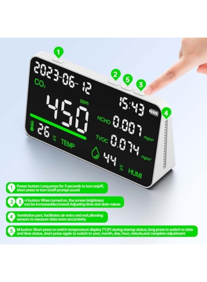 Generic CIS 7-in-1 Air Quality Monitor, Indoor Humidity Monitor, Temperature, CO2, TVOC, HCHO, Time, Date Display Desktop Air Quality Tester, Air Quality Meters for Home Office Hotel Restaurant School  - Image 4