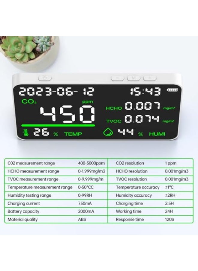 Generic CIS 7-in-1 Air Quality Monitor, Indoor Humidity Monitor, Temperature, CO2, TVOC, HCHO, Time, Date Display Desktop Air Quality Tester, Air Quality Meters for Home Office Hotel Restaurant School  - Image 3
