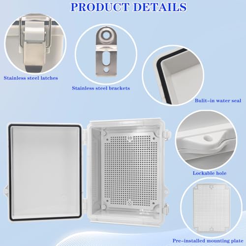 YETLEBOX Outdoor Waterproof Electrical Box Junction Box Weatherproof IP67 ABS Plastic Enclosure Switch Router Project Box Electronics Enclosure with Mounting Plate Wall Bracket Grey 8.7"x6.7"x4.3" - Image 3